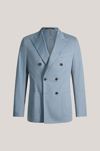 Salerno double-breasted modular suit in light blue cotton blend