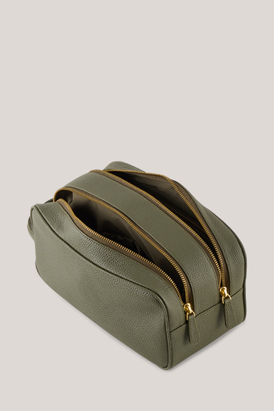 Kulturbeutel aus Nappaleder in Oliv