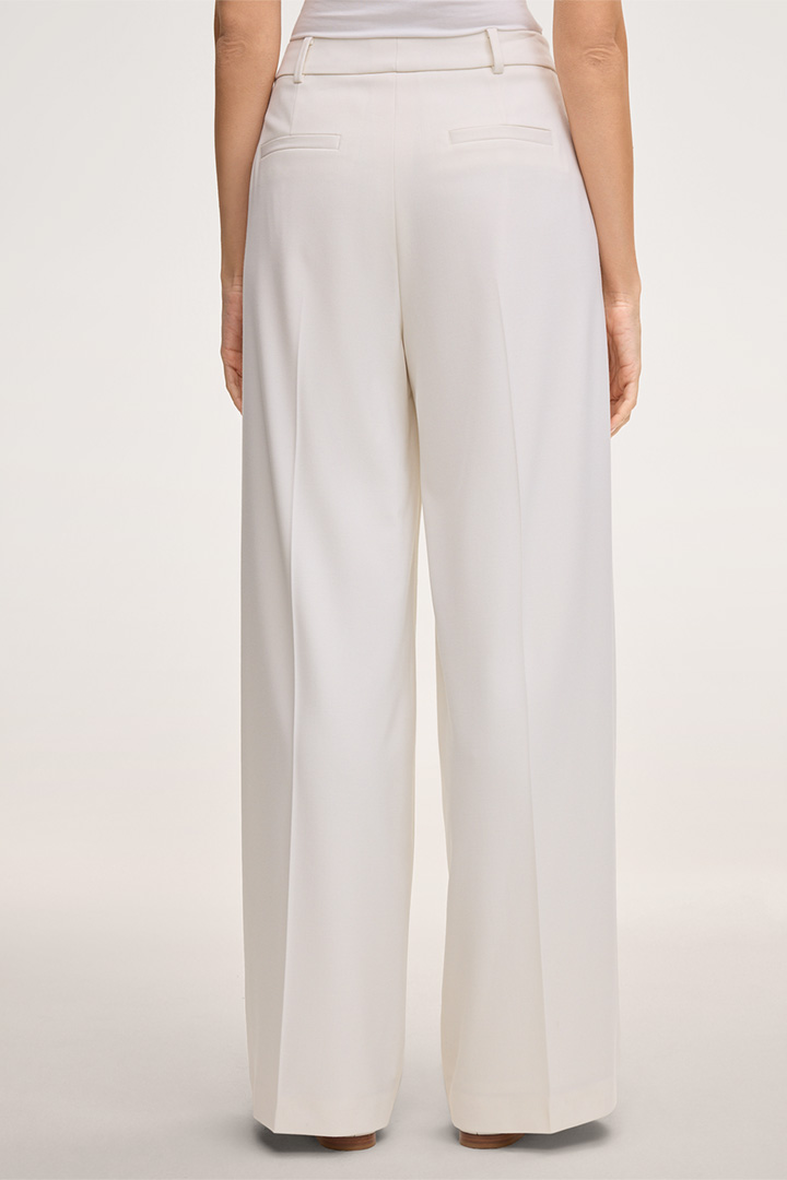 Schurwollstretch-Bundfalten-Palazzo-Hose in Ecru