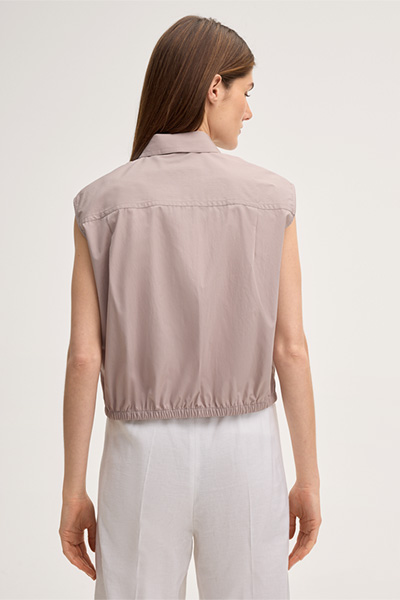 Popeline-Baumwoll-Blusen-Top ohne Arm in Taupe