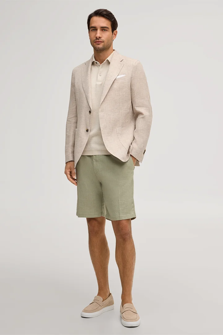 Führt zu Produktdetailseite „Baumwollmix-Polo Tulio mit Leinen in Beige meliert"