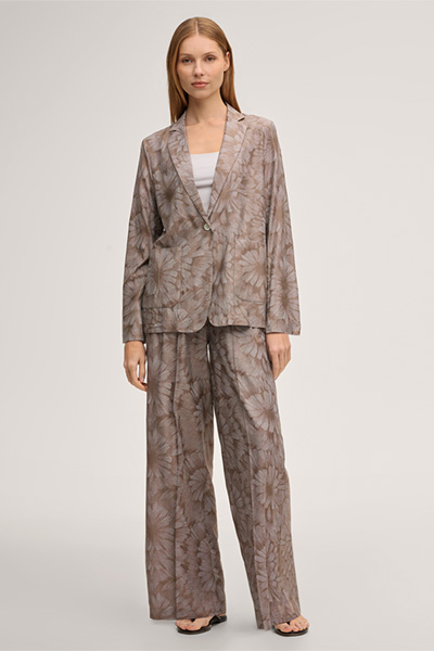 Viskose-Seidenmix-Print-Blazer in Braun
