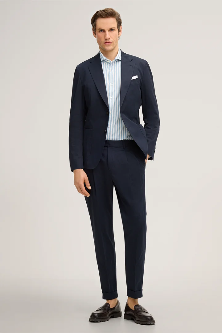 Leads to product detail page "Sapo Cotton Blend Modular Trousers with Waist Pleats in Navy"