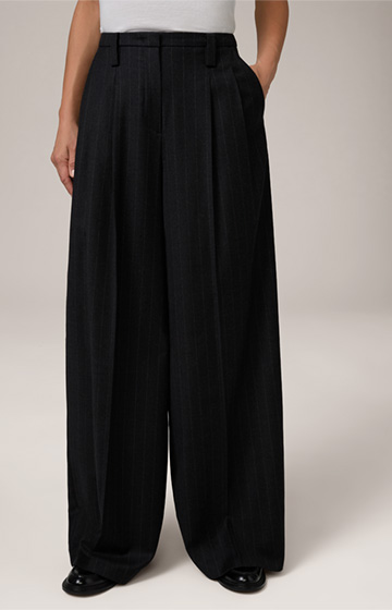 Pinstripe Flannel Palazzo Trousers in Anthracite