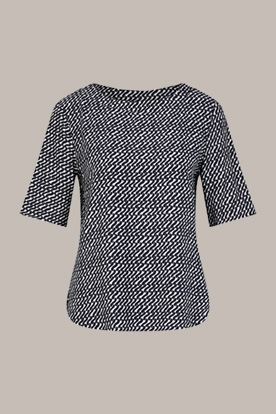 Print-Blusen-Shirt aus Viskose und Seide in Navy-Ecru gemustert