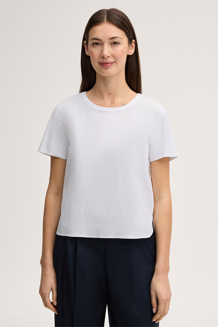 Führt zu Produktdetailseite „Baumwollstretch-Kurzarm-Bluse in Weiß"