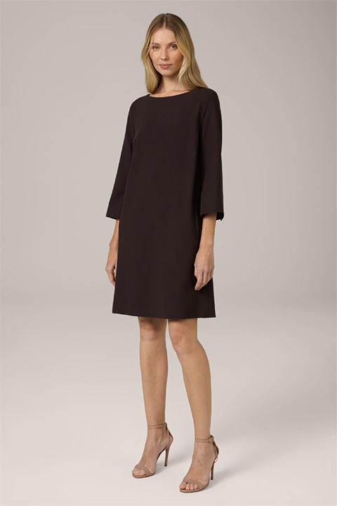 H-line Crêpe Dress with Boat Neck in Dark Brown