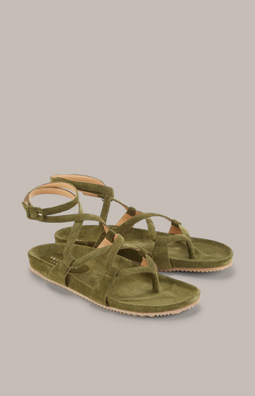 Sandales plates à bride en cuir velours by Unützer, en vert