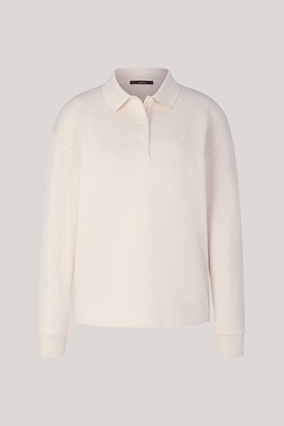 Double Knit Jersey Pullover with Polo Collar in Cream