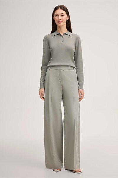 Schurwoll-Seidenmix-Langarm-Polo in Greige