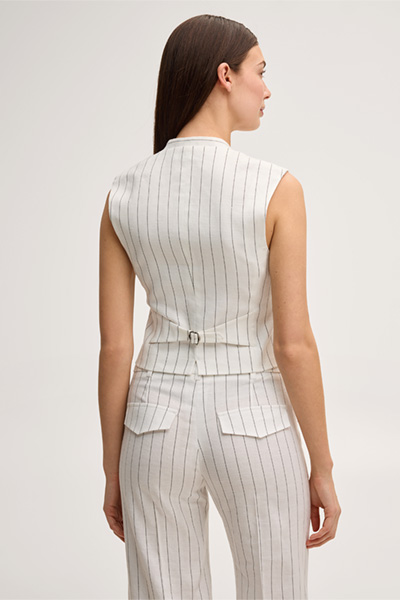 Führt zu Produktdetailseite „Nadelstreifen-Leinenmix-Weste tailliert in Ecru"