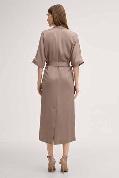Midi-length crêpe kaftan dress in brown