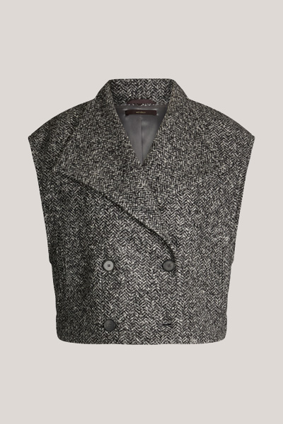 Wollmix-Tweed-Doppelreiher-Weste in Grau