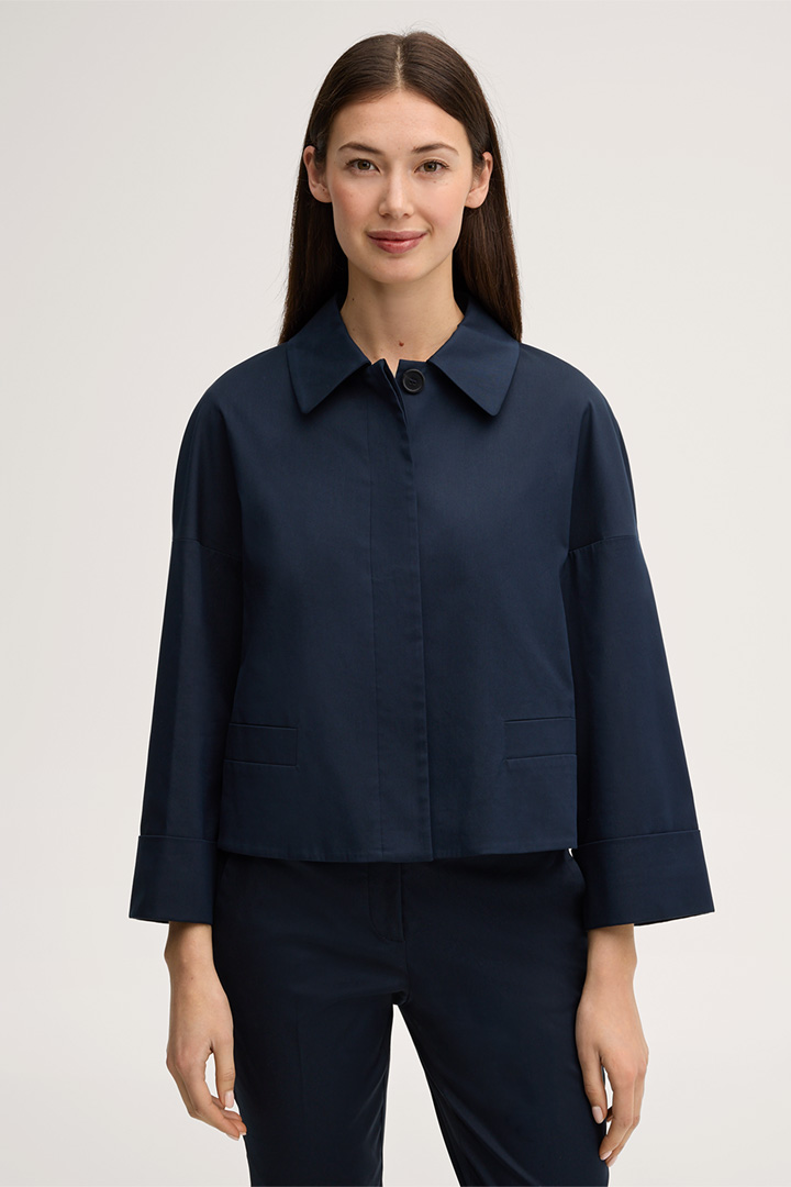 Führt zu Produktdetailseite „Baumwollstretch-Blazer-Jacke in Navy"