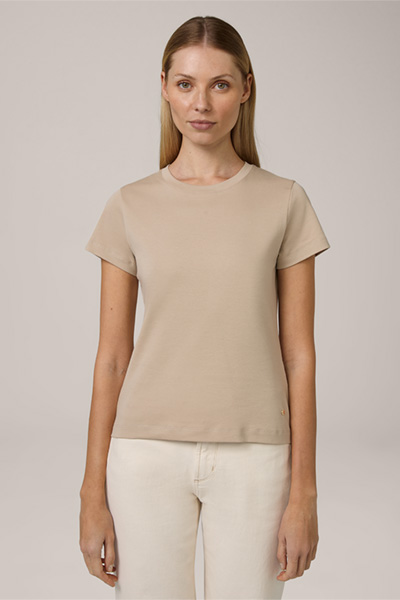 Baumwoll-Interlock T-Shirt in Beige