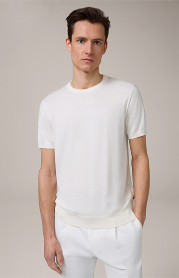 Baumwoll-Strick-T-Shirt Cashmino mit Cashmere in Wollweiß