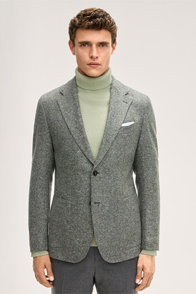 Schurwoll-Tweed-Sakko Giorno in Grün gesprenkelt