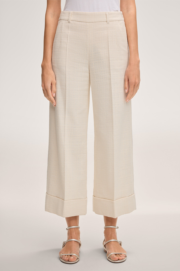 Führt zu Produktdetailseite „Baumwollmix-Bundfalten-Culotte-Hose in Ecru"