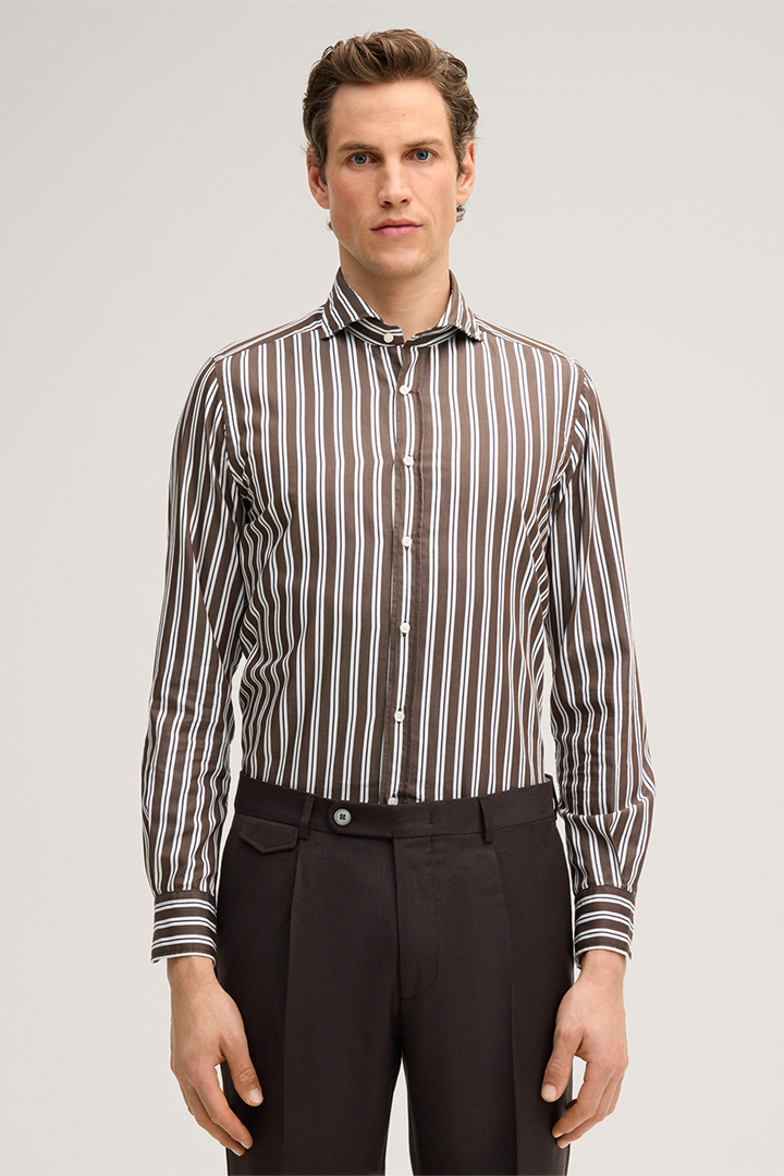 Führt zu Produktdetailseite „Baumwoll-Hemd Lano in Braun-Weiss gestreift"