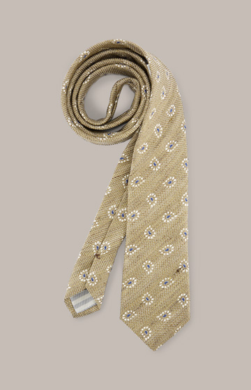 Leinen-Krawatte mit Seide in Grün-Grau gemustert