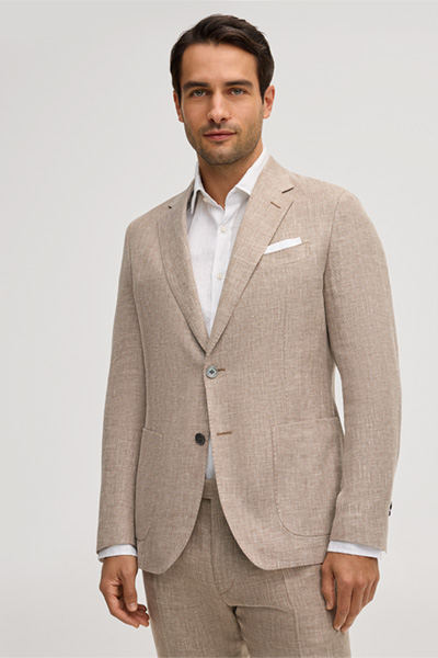 Veste modulable Giorno en mélange de lin, de laine et de soie, chinée brun clair