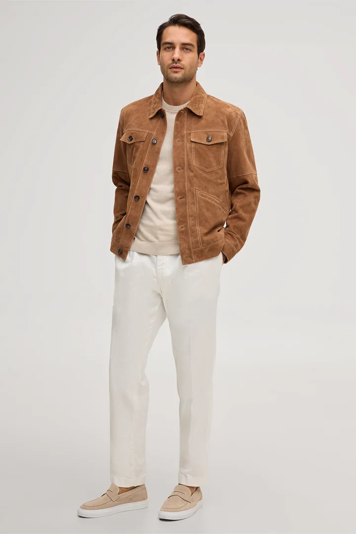 Führt zu Produktdetailseite „Ziegenvelours-Shirt-Jacket Luca in Camel"