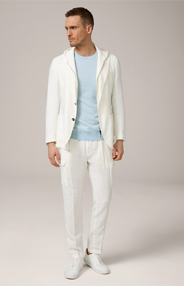 Gilo Linen Mix Modular Jacket with Hooded Inlay in Wool White