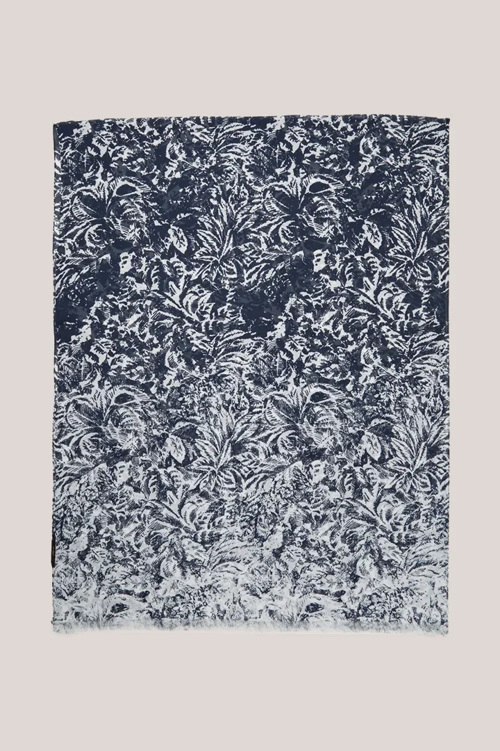Modal print scarf in navy and ecru