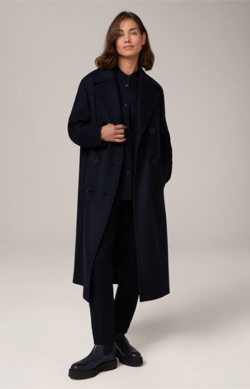 Double-breasted Wool Blend Coat with Cashmere in Navy