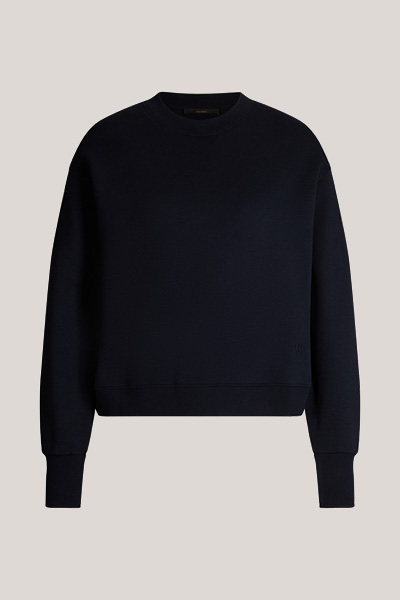 Cotton Blend Round Neck Sweatshirt in Navy