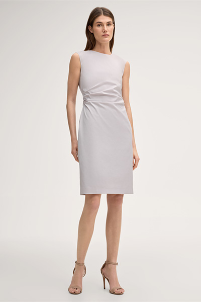 Midi-length stretch cotton shift dress in beige