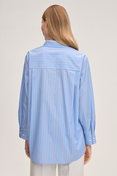 Baumwoll-Streifen-Hemdbluse in Hellblau