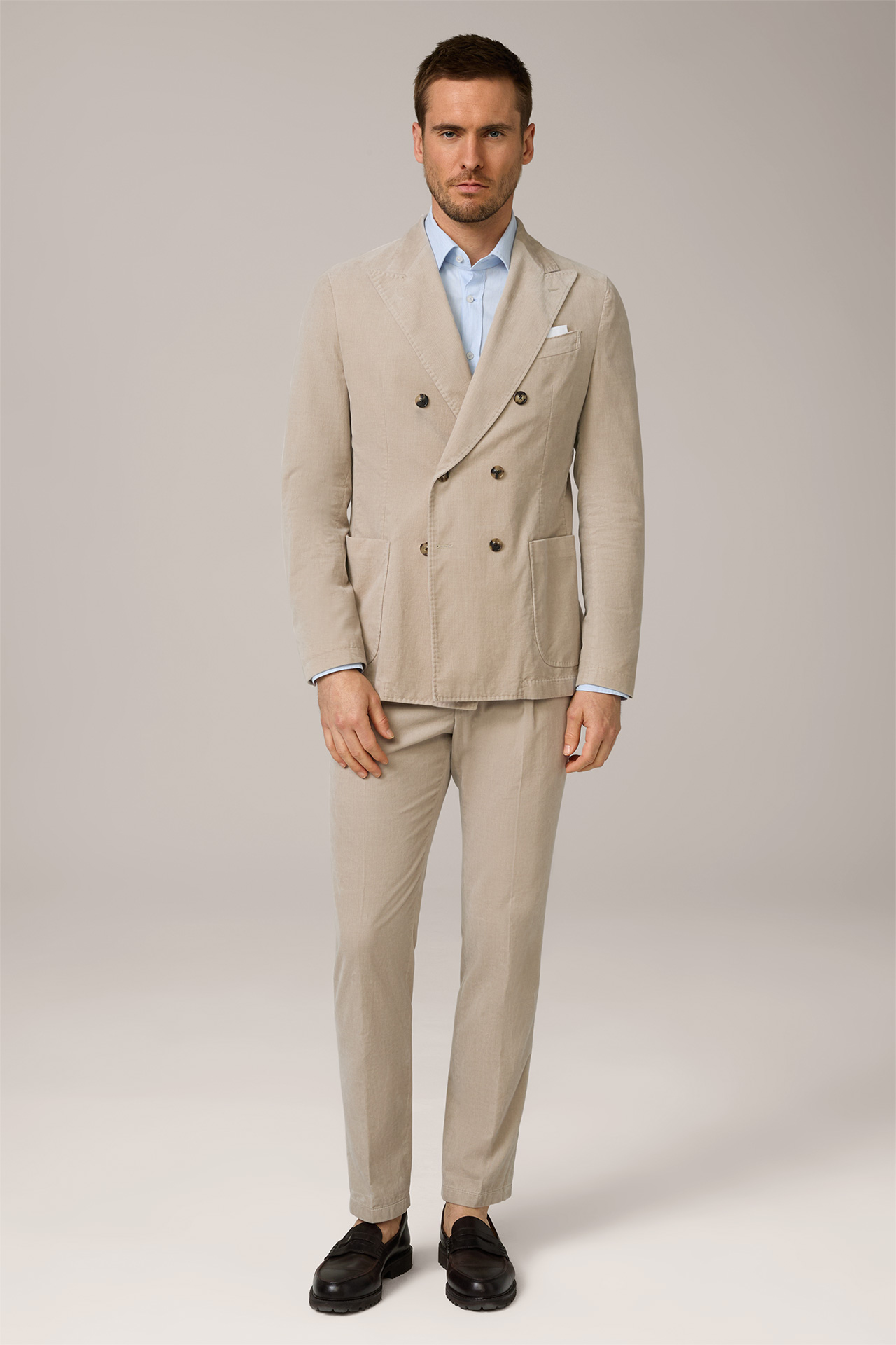Salino Double-breasted Corduroy Jacket in Taupe