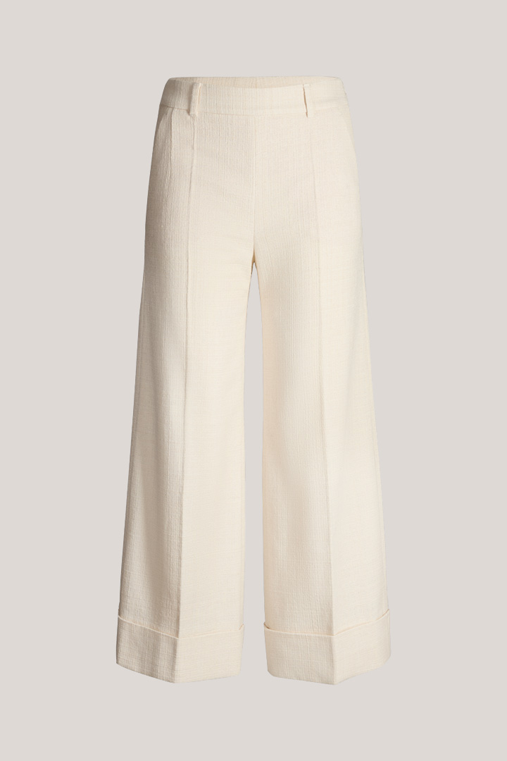Baumwollmix-Bundfalten-Culotte-Hose in Ecru
