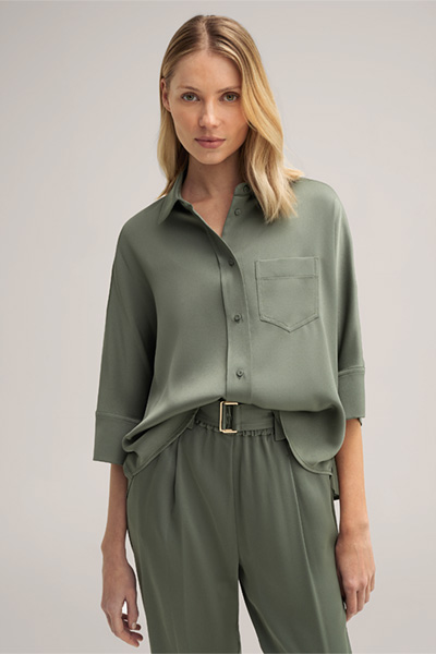 Crêpe Shirt-style Blouse in Sage Green