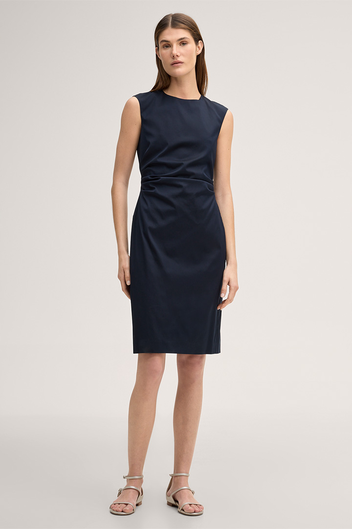 Leads to product detail page "Midi-length stretch cotton shift dress in navy"