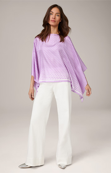 Silk Twill Poncho in Lilac Patterned