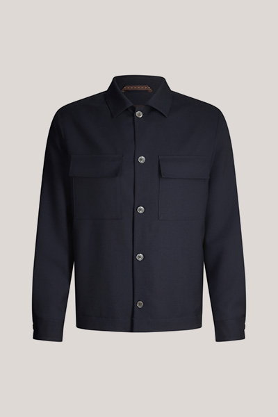 Schurwoll-Baukasten-Overshirt Lavoro in Navy