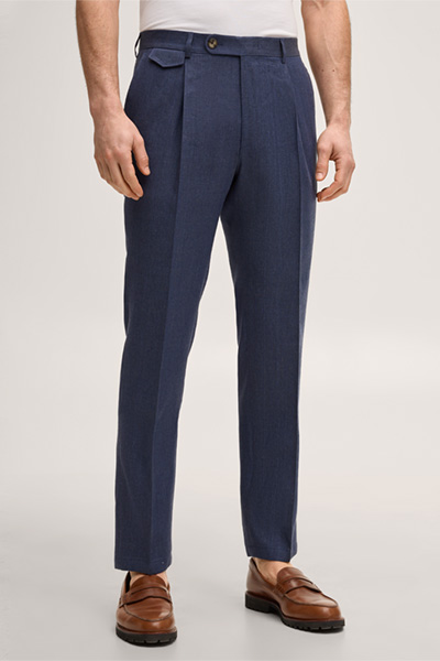 Führt zu Produktdetailseite „Schurwollmix-Baukasten-Hose Silvi mit Leinen und Bundfalte in Blau"