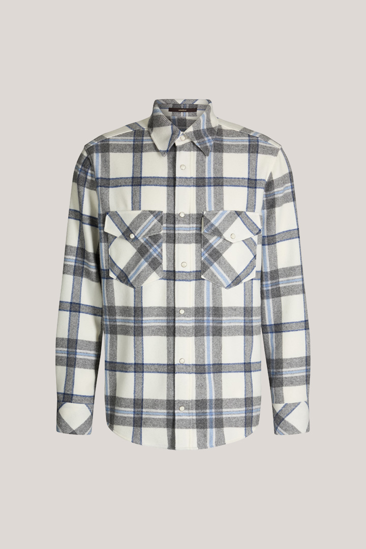 Cashmere-Overshirt Ozzano in Blau-Ecru mit Checkmuster