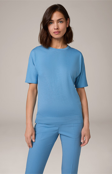 Tencel-Baumwoll-Kurzarm-Shirt in Blau