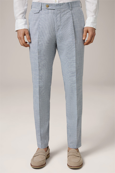 Silvi Modular Cotton Blend Trousers with Pleat-front in a Navy and White Pattern