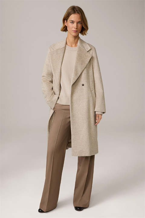 Brushed Alpaca-Mix Dress Coat in Light Beige Marl