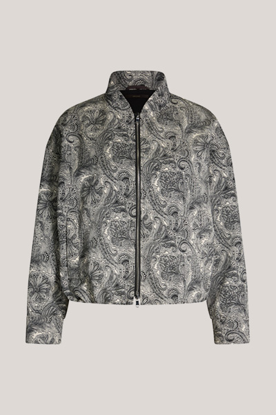 Paisley-Print-Blouson mit Zipper in Ecru-Schwarz