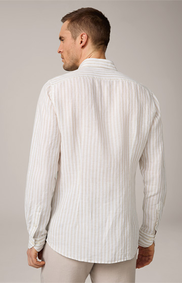 Lapo Linen Shirt in White and Beige Striped