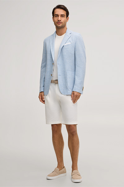Giro Linen Blend Jacket with Cotton in Light Blue Marl