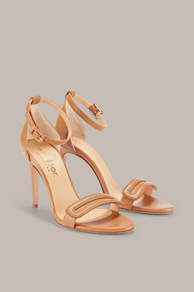 Nappa Leather Heeled Sandals by Unützer in Cognac