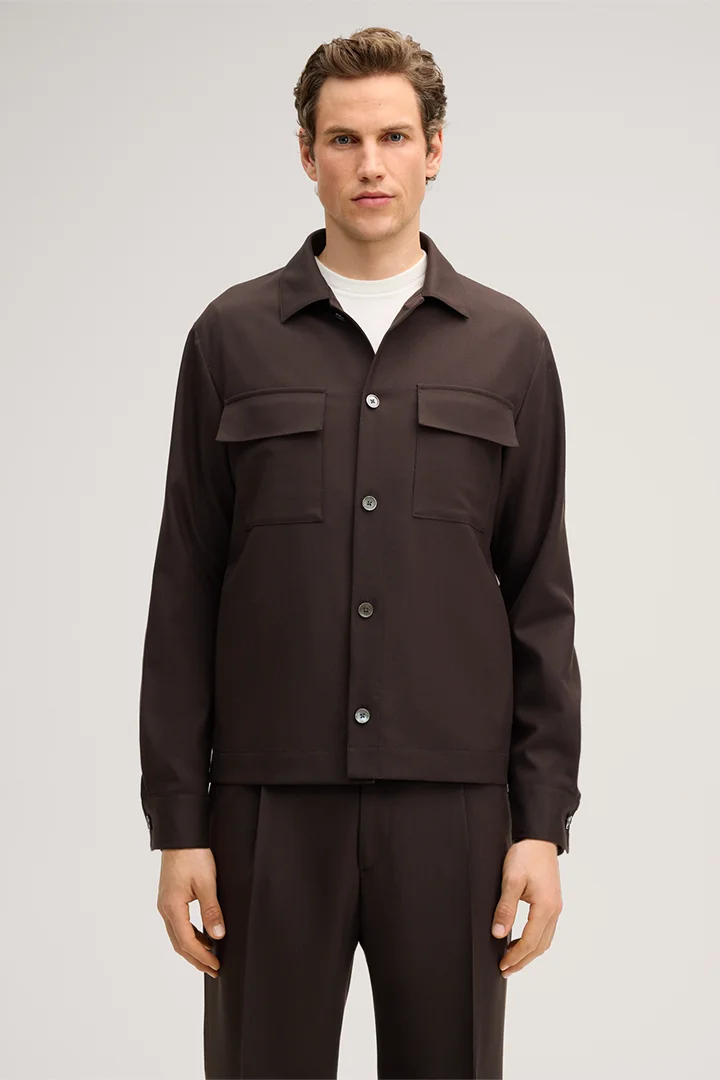 Leads to product detail page "Lavoro Modular Virgin Wool Overshirt in Brown"