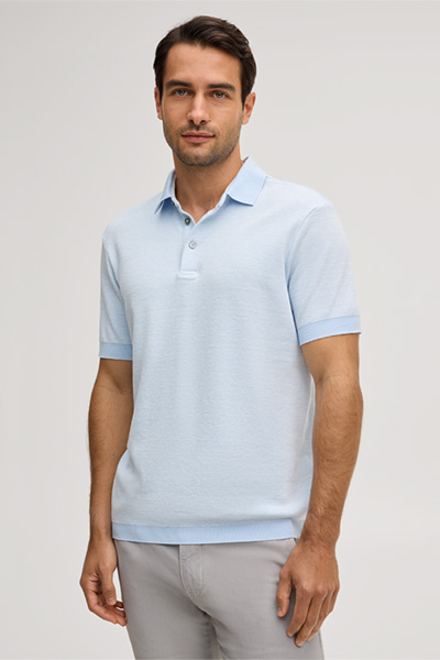 Baumwollmix-Polo Tulio mit Leinen in Hellblau meliert