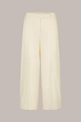 Cropped Linen Stretch Palazzo Trousers in Pale Yellow